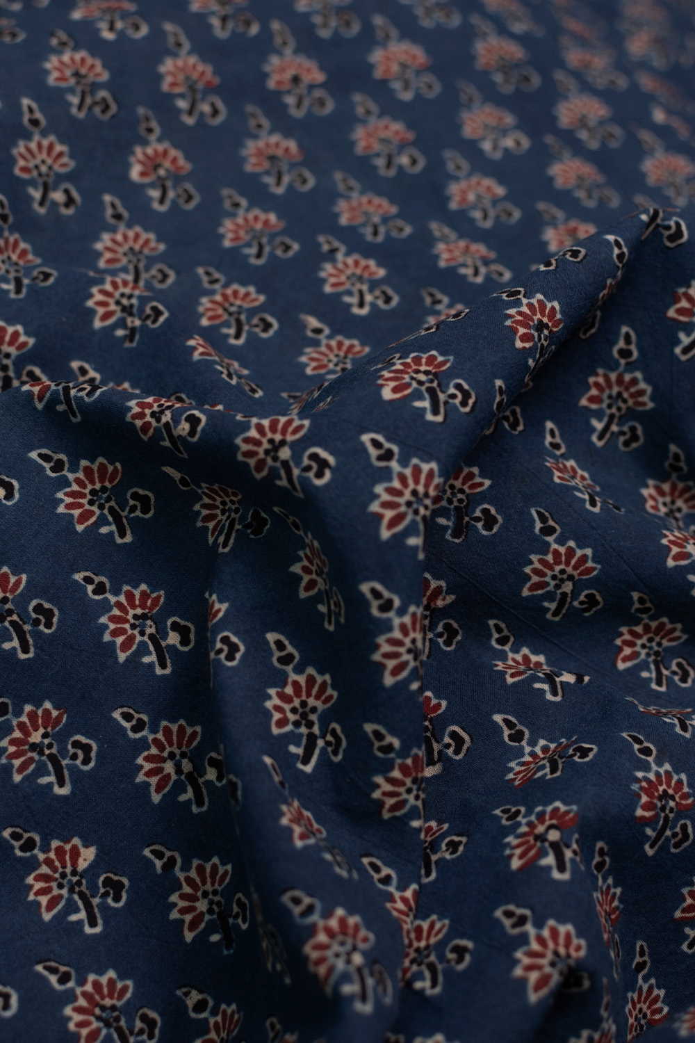 Midnight Blossom Ajrak Cotton Fabric - Image 3