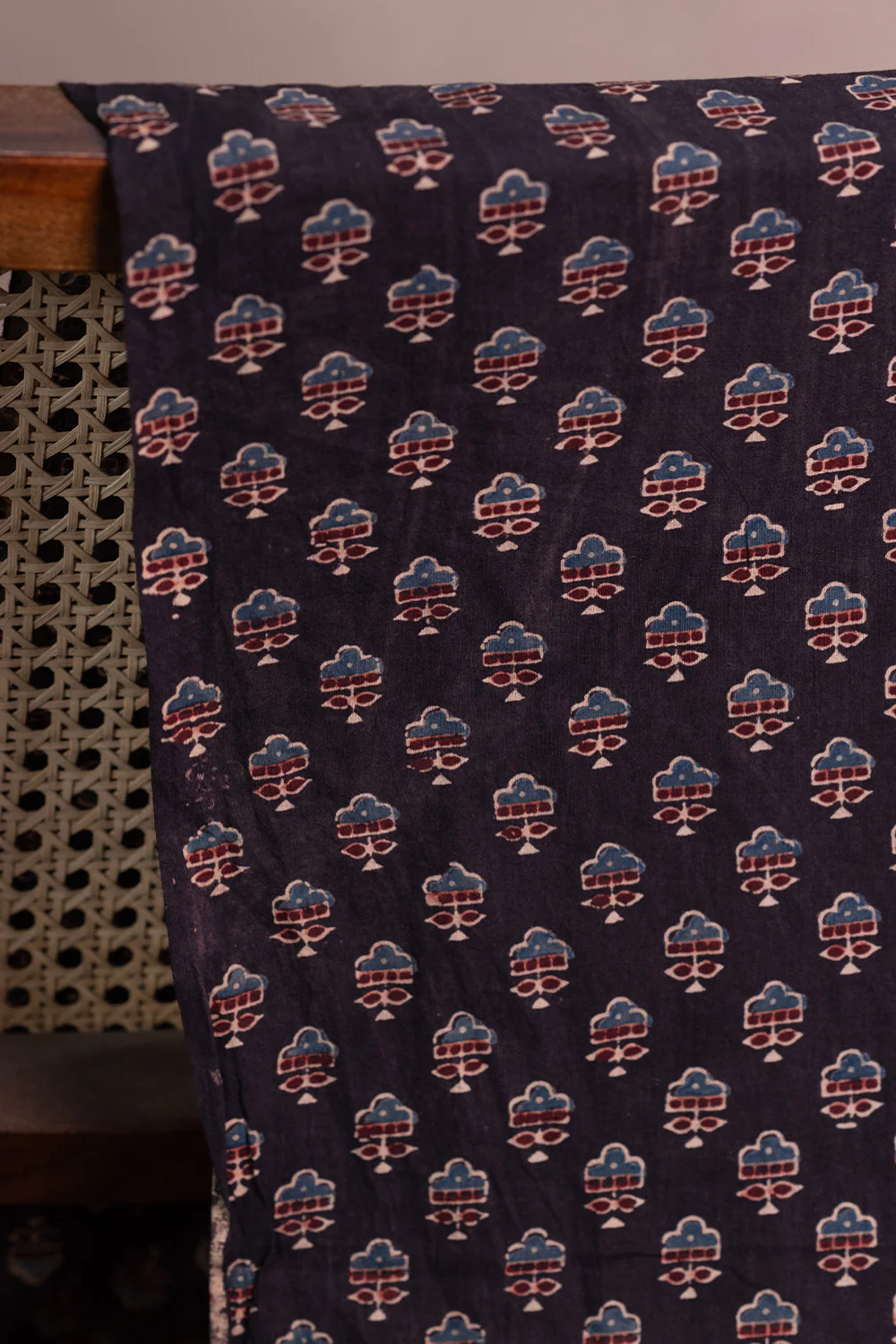 Florals on Black Ajrak Cotton Fabric - Image 2