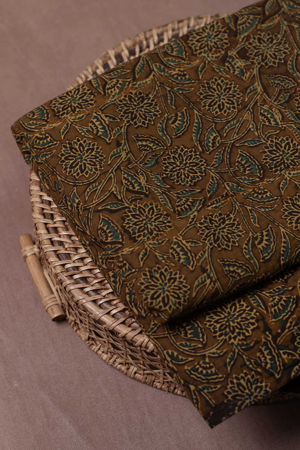 Olive Green Ajrak Cotton Fabric