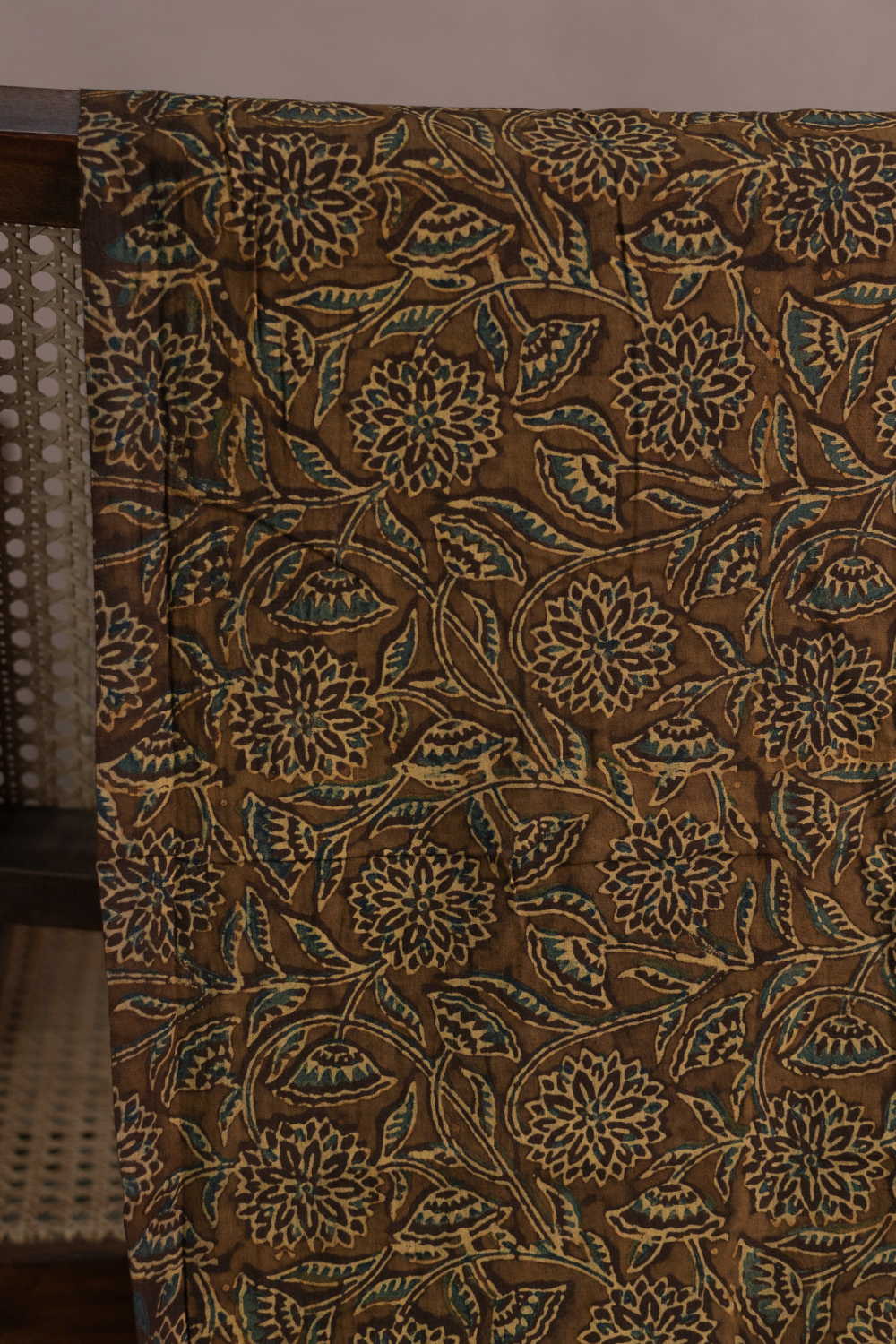 Olive Green Ajrak Cotton Fabric - Image 2