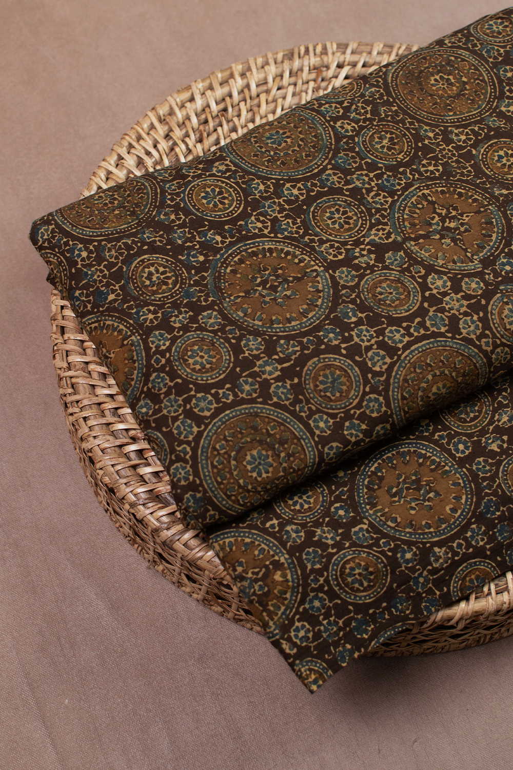 Intricate Design - Rusted Green Ajrak Cotton Fabric