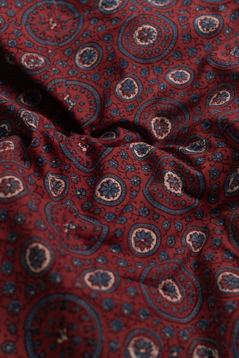 Circle Motifs - Maroon Ajrak Cotton Fabric - Image 3