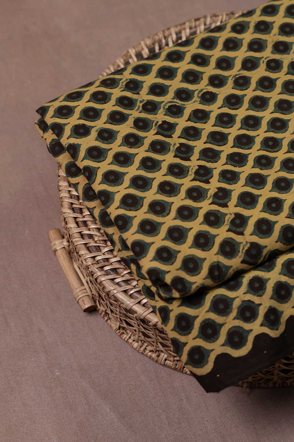 Yellow Patterend Ajrak Cotton Fabric