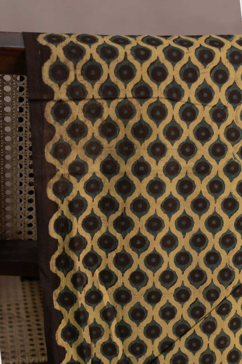 Yellow Patterend Ajrak Cotton Fabric - Image 2