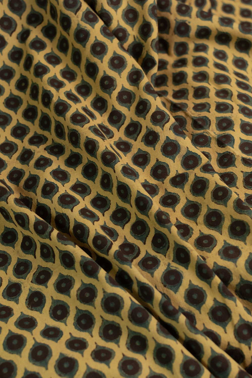 Yellow Patterend Ajrak Cotton Fabric - Image 3