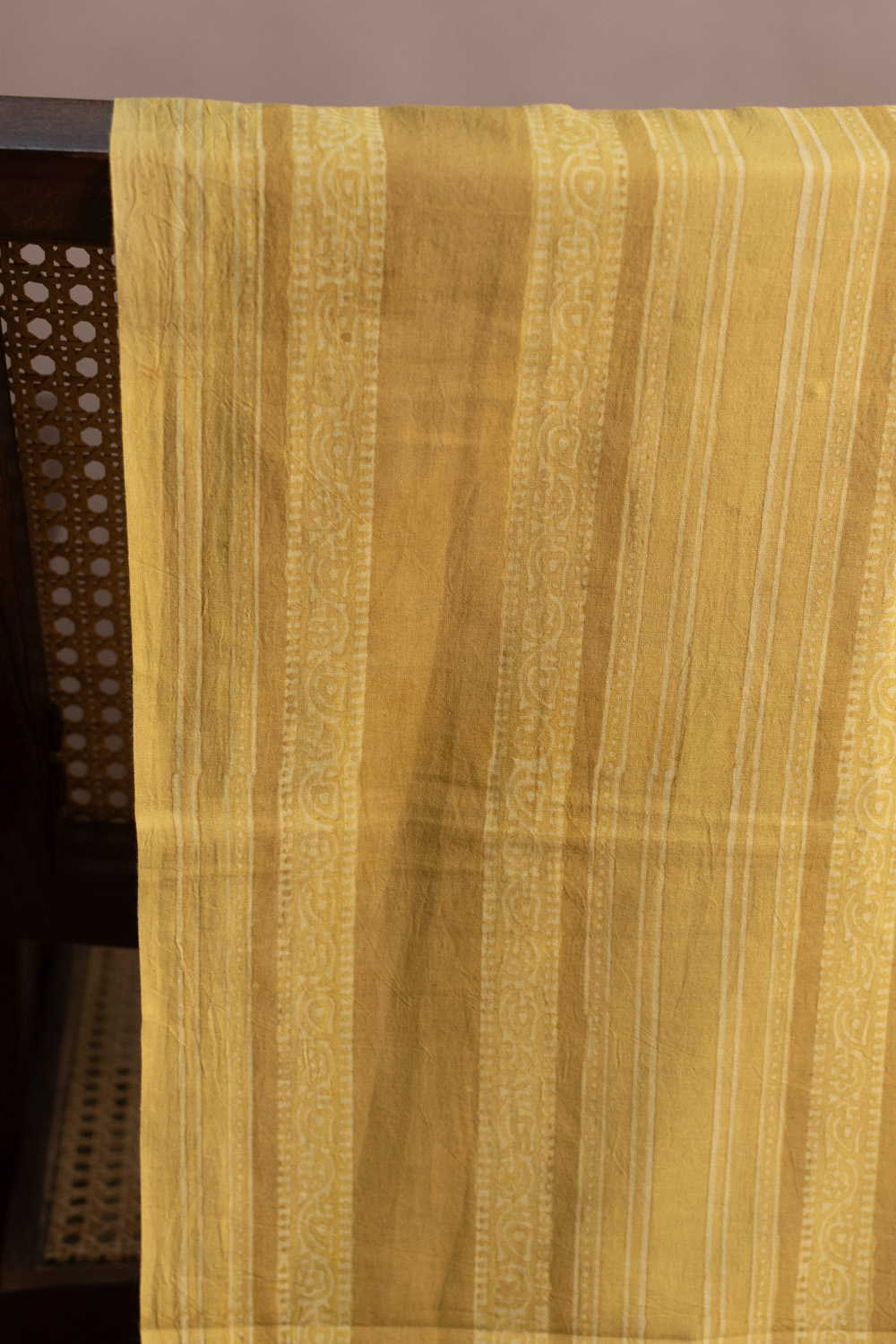 Lines on Yellow Ajrak Cotton Fabric - Image 2