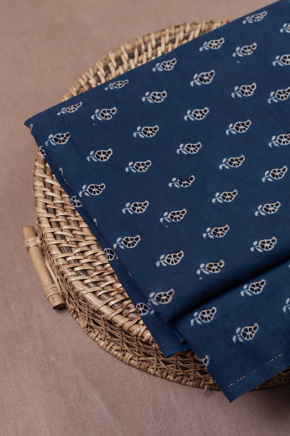 Indigo with Leaf Buttas Ajrak Cotton Fabric