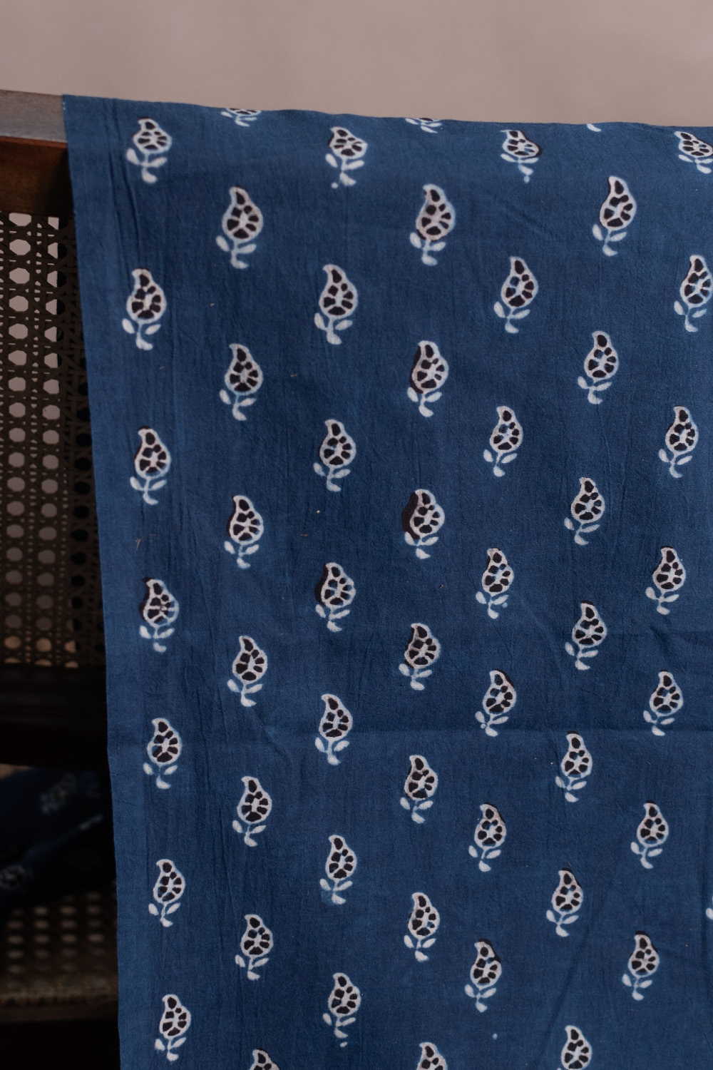 Indigo with Leaf Buttas Ajrak Cotton Fabric - Image 2