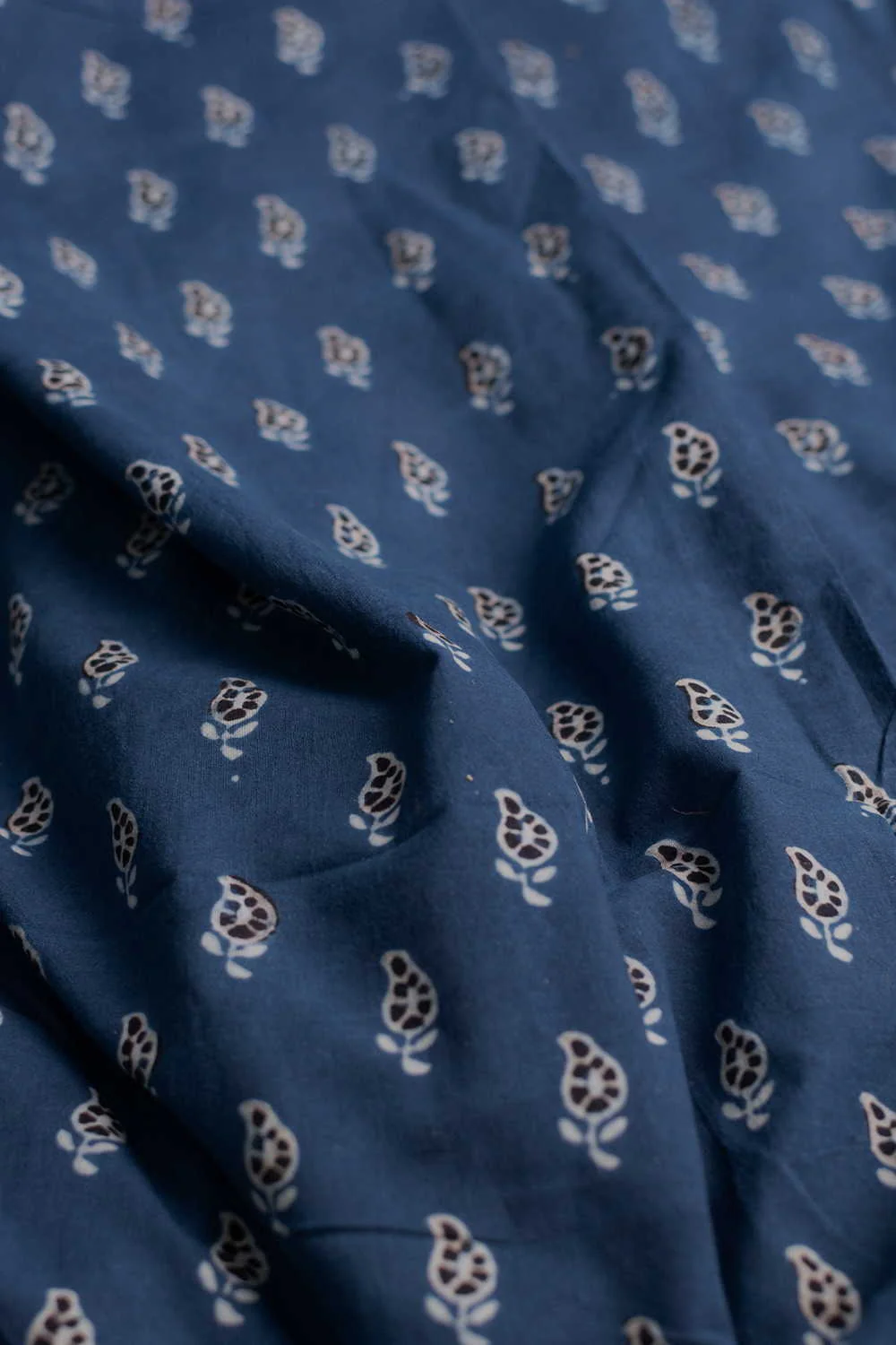 Indigo with Leaf Buttas Ajrak Cotton Fabric - Image 3