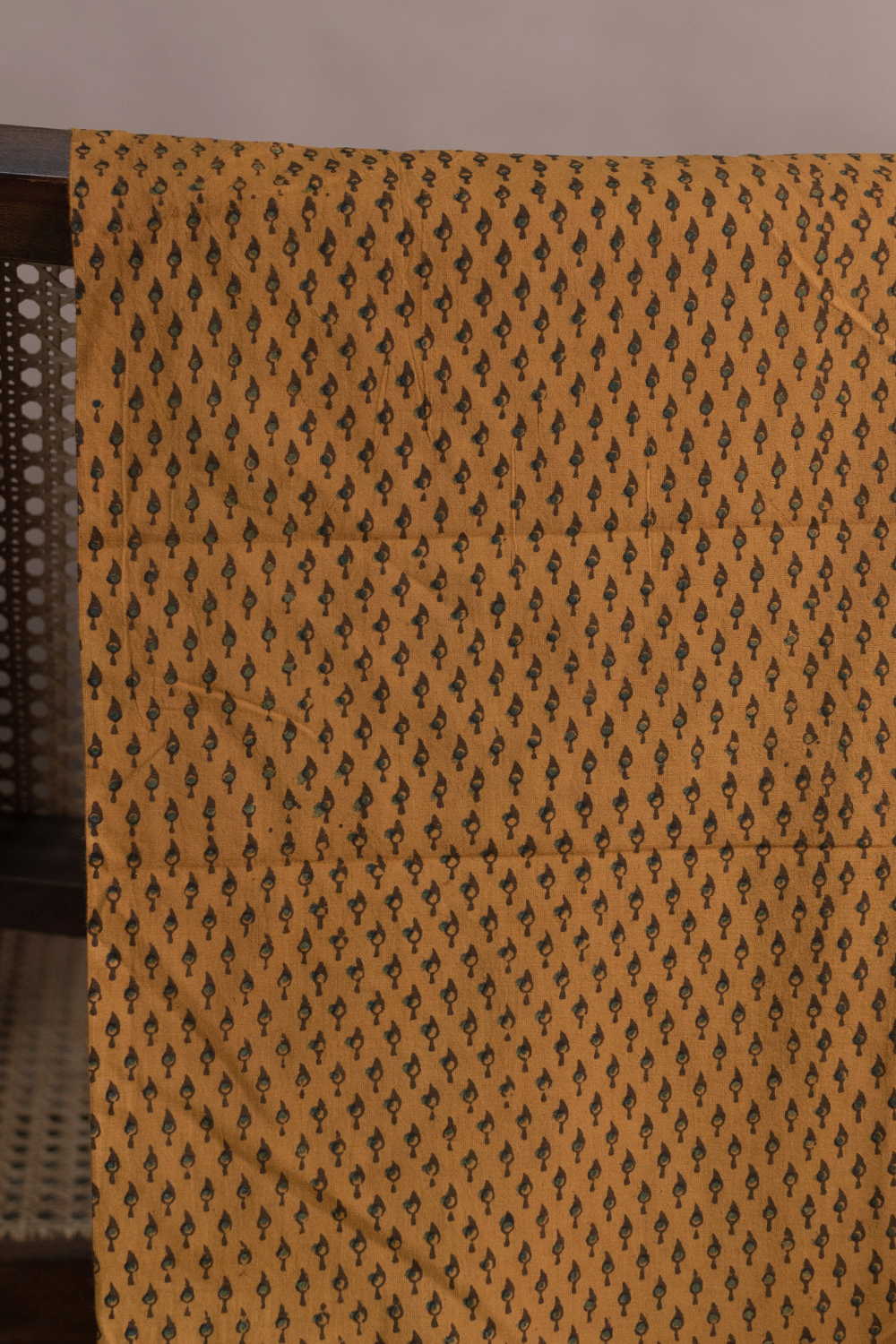 Micro Motifs on Deep Yellow Ajrak Cotton Fabric - Image 2
