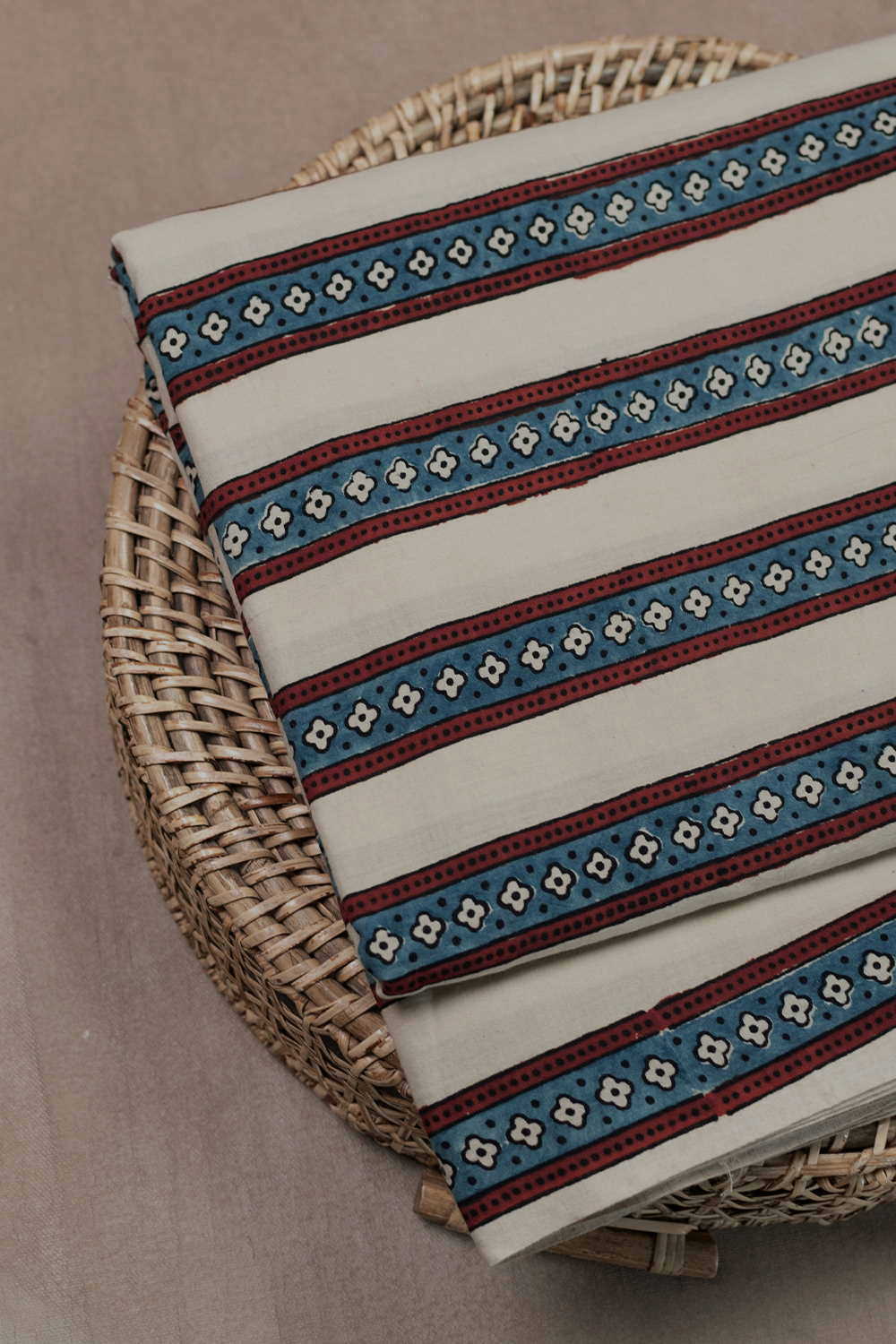 Indigo Stripe on Cream Ajrak Cotton Fabric