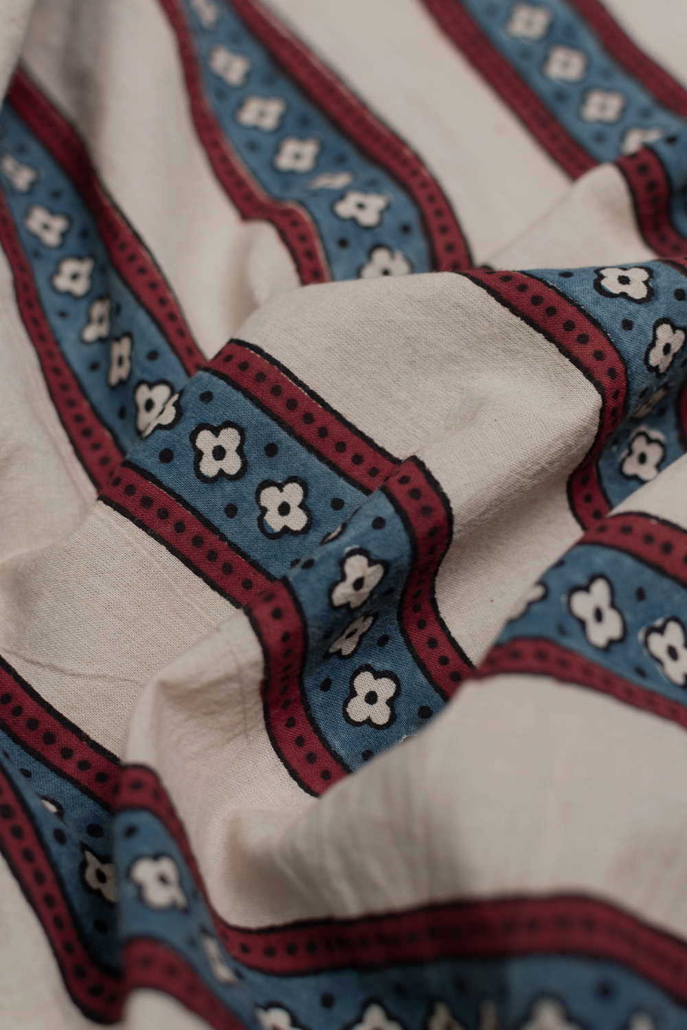Indigo Stripe on Cream Ajrak Cotton Fabric - Image 3