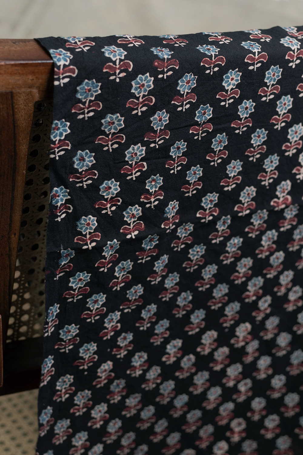 Black with Florets Ajrak Cotton Fabric