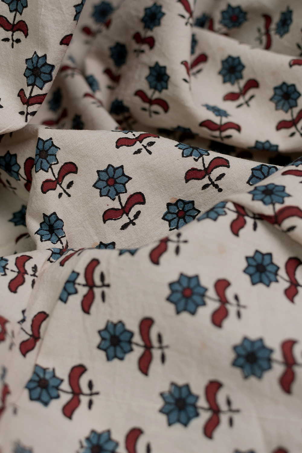 Indigo Florets - Cream Ajrak Cotton Fabric - Image 3