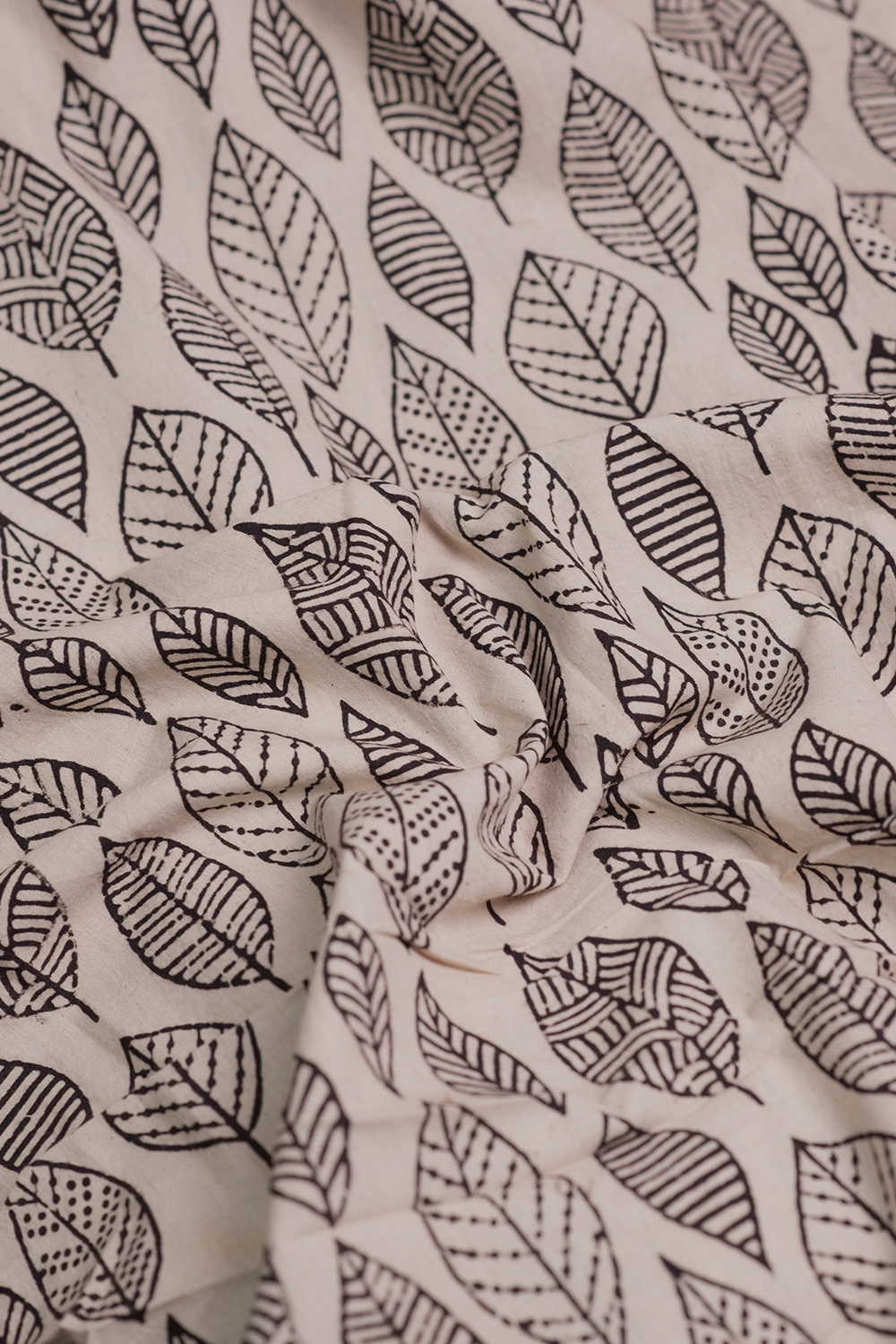 Leaf Pattern - Cream Ajrak Cotton Fabric - Image 3