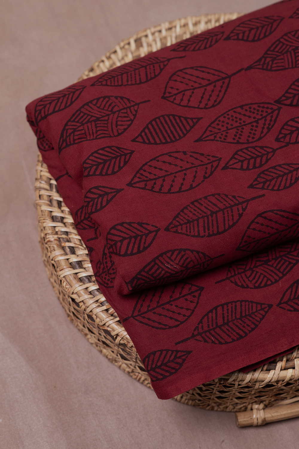 Leaf Pattern Ajrak Cotton Fabric