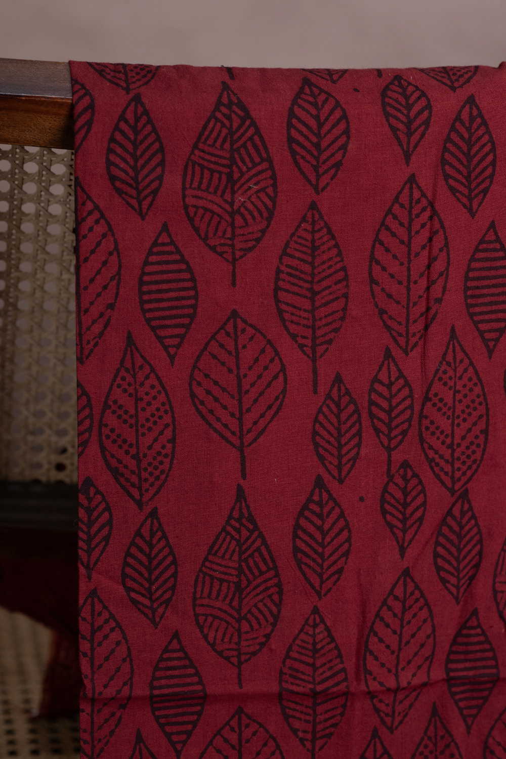 Leaf Pattern Ajrak Cotton Fabric - Image 2