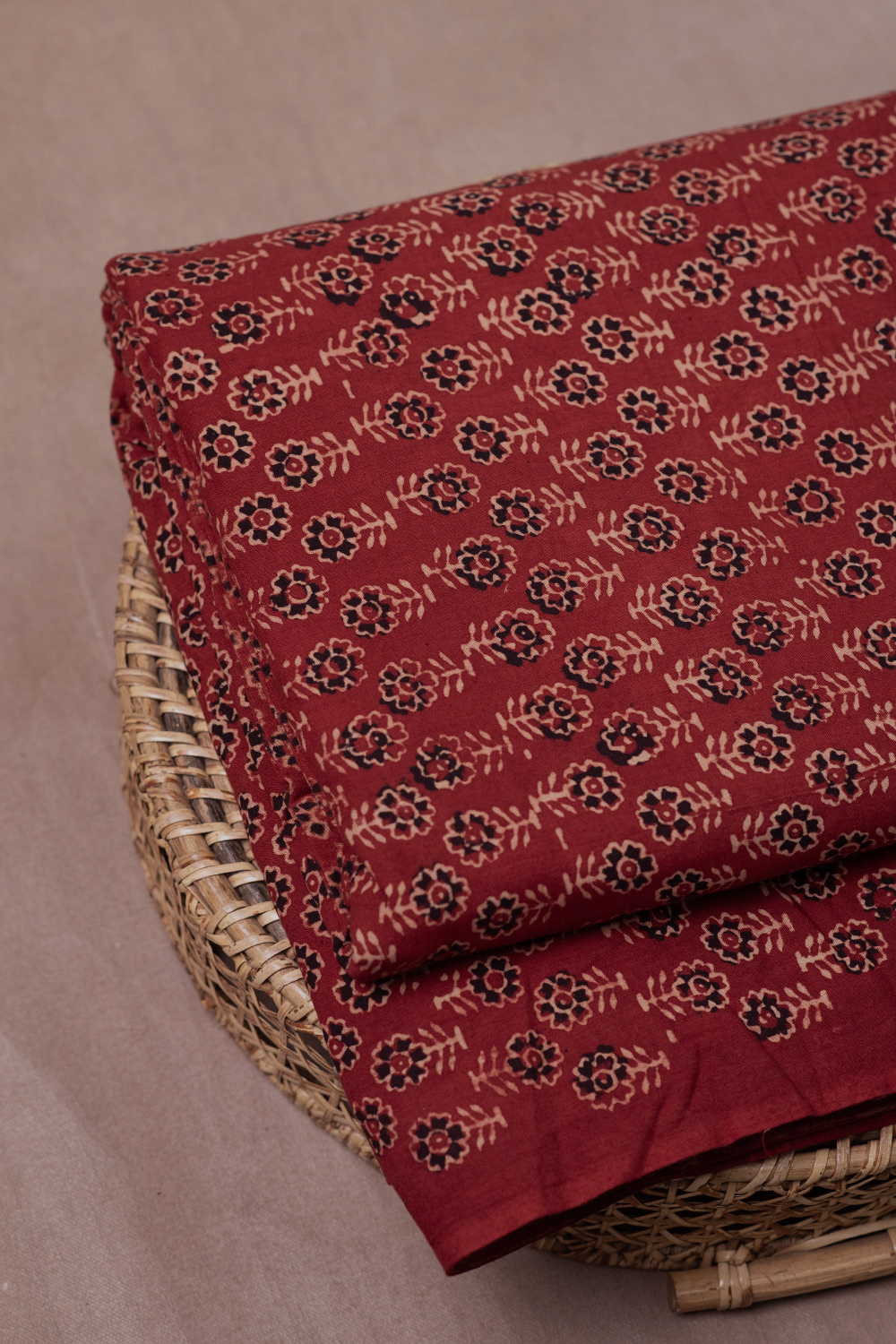 Floral Butta - Maroon Ajrak Cotton Fabric