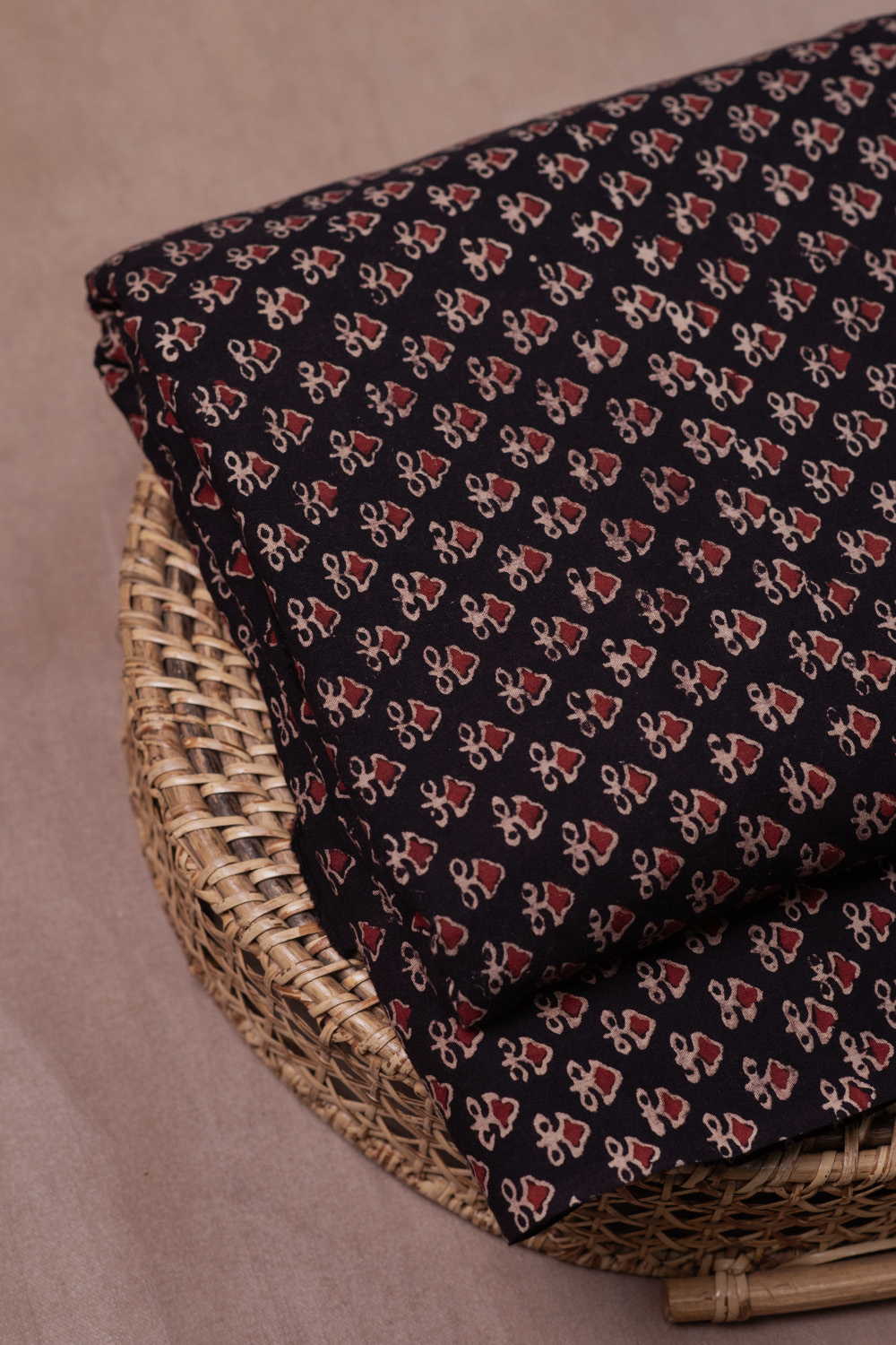Black with Motifs Ajrak Cotton Fabric - Image 2