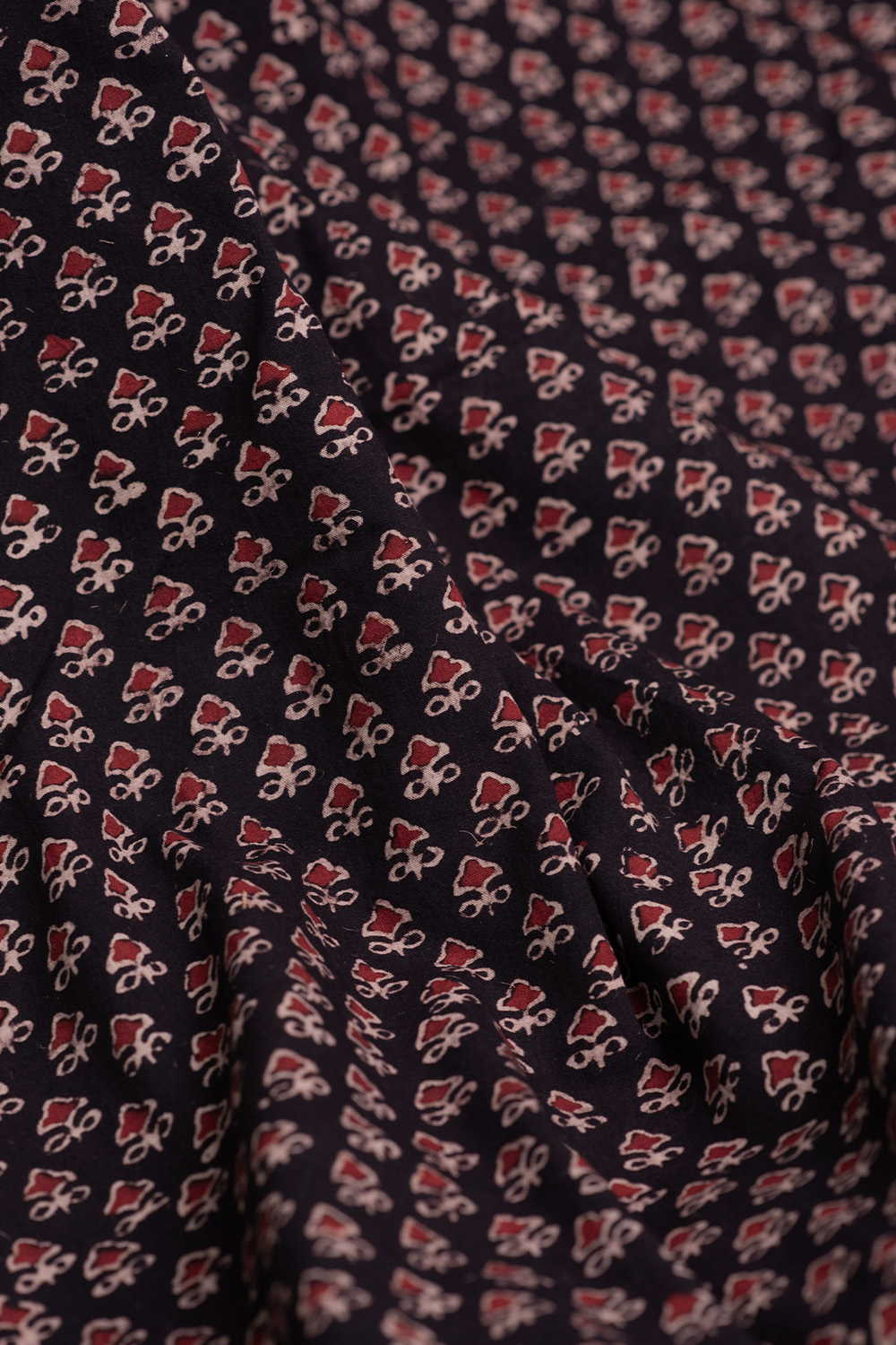 Black with Motifs Ajrak Cotton Fabric - Image 3