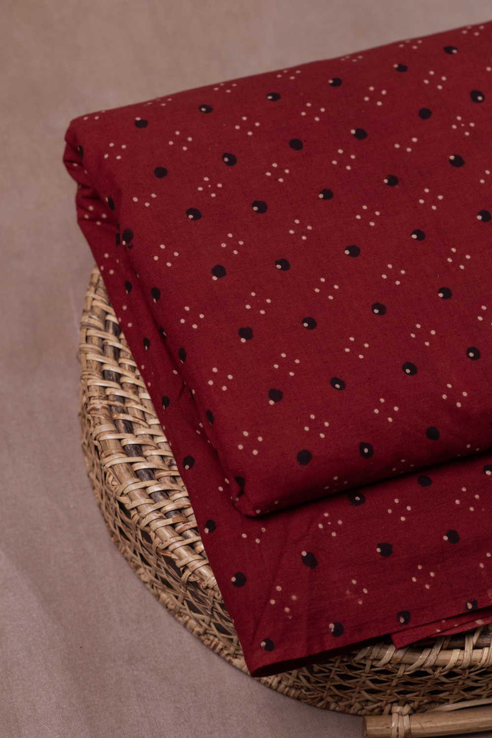 Dotted - Maroon Ajrak Cotton Fabric