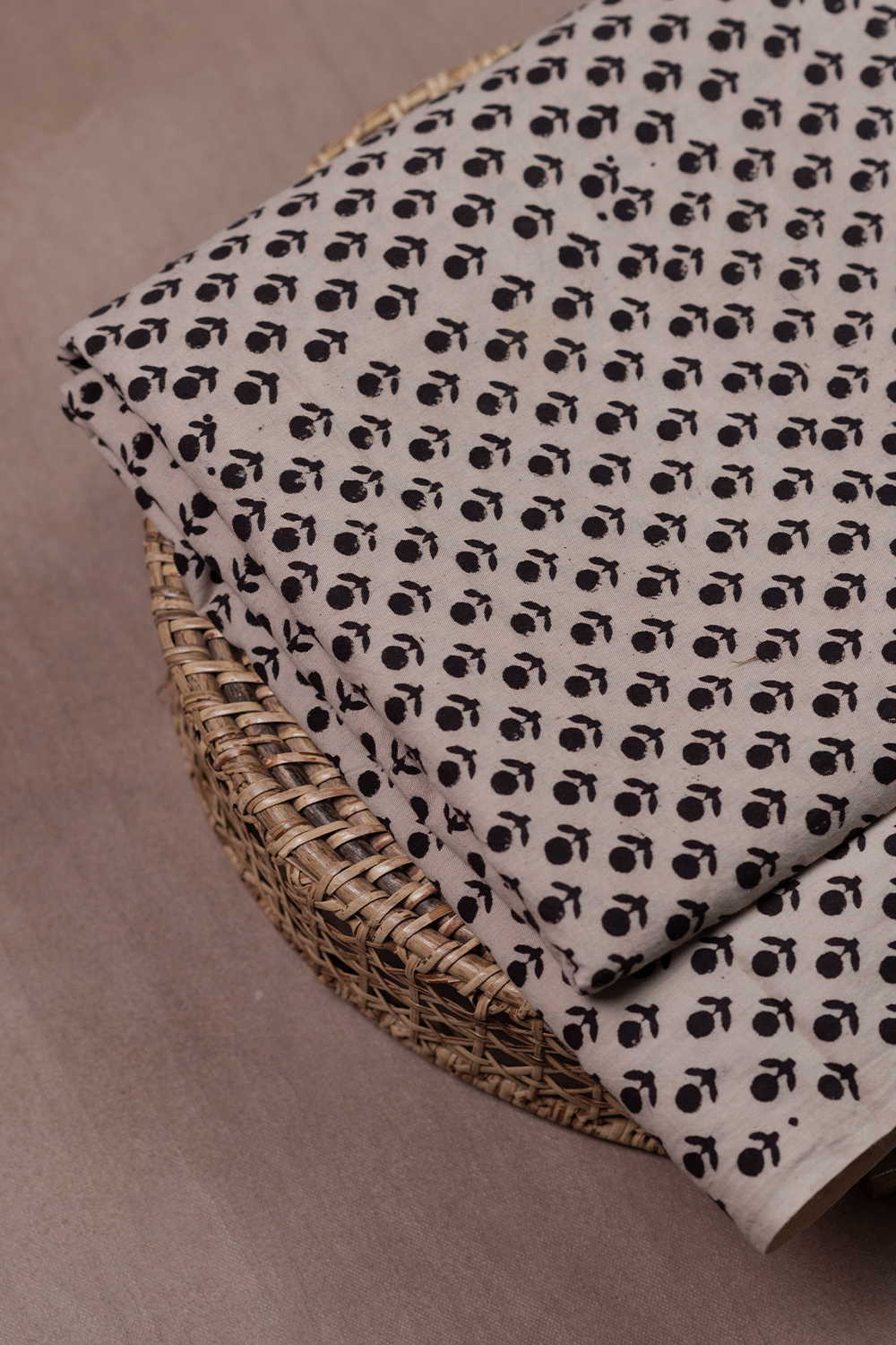 Cream with Little Florets Ajrak Cotton Fabric - Image 3