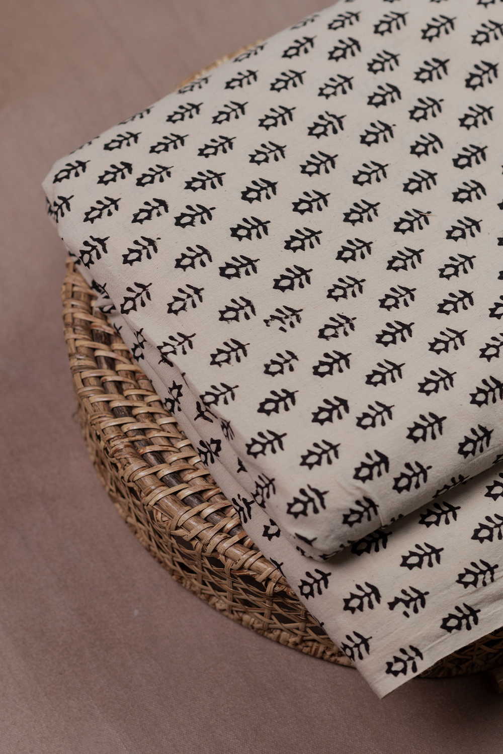 Snow Cream with Florets Ajrak Cotton Fabric - Image 3