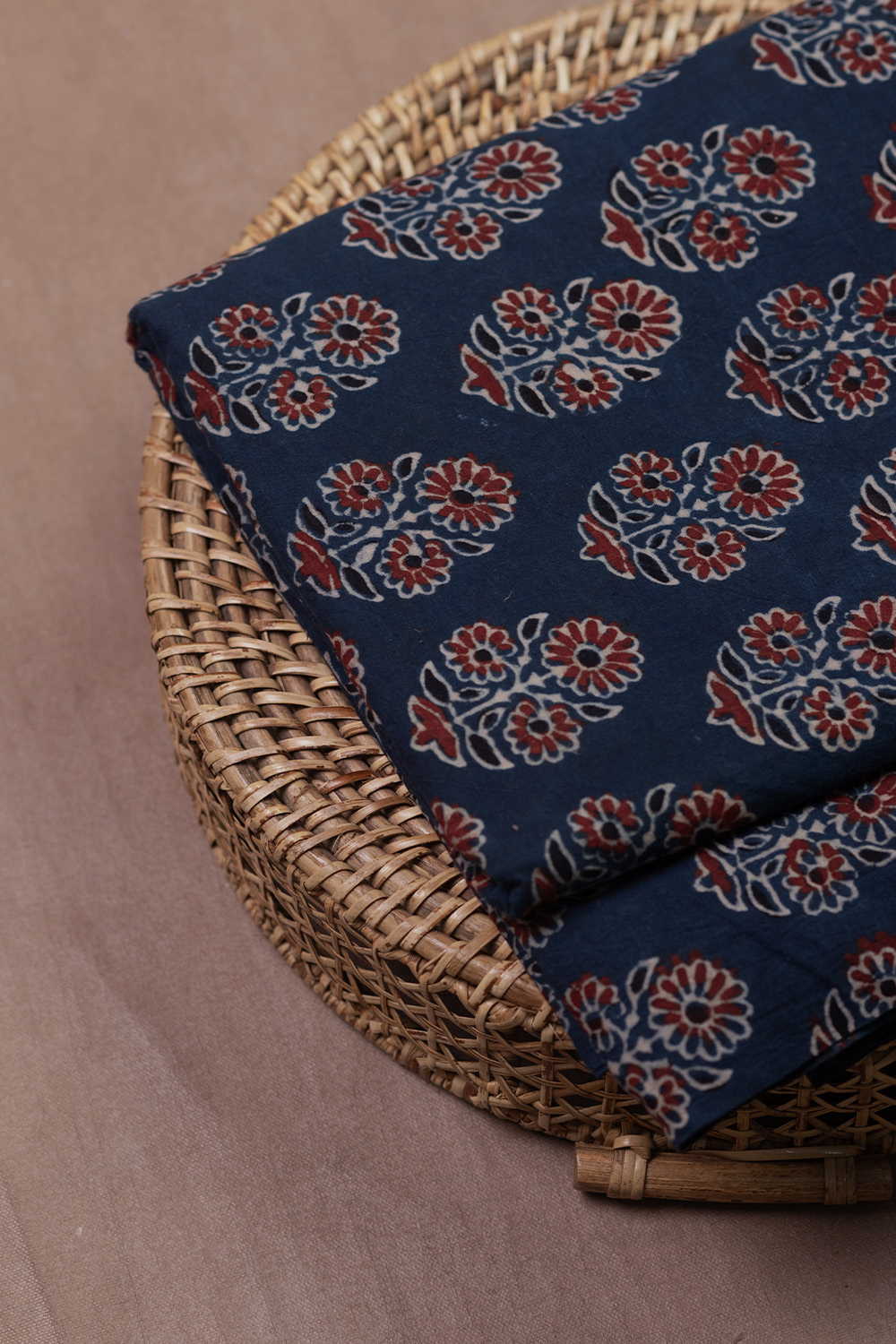Tri Floral Butta Ajrak Cotton Fabric