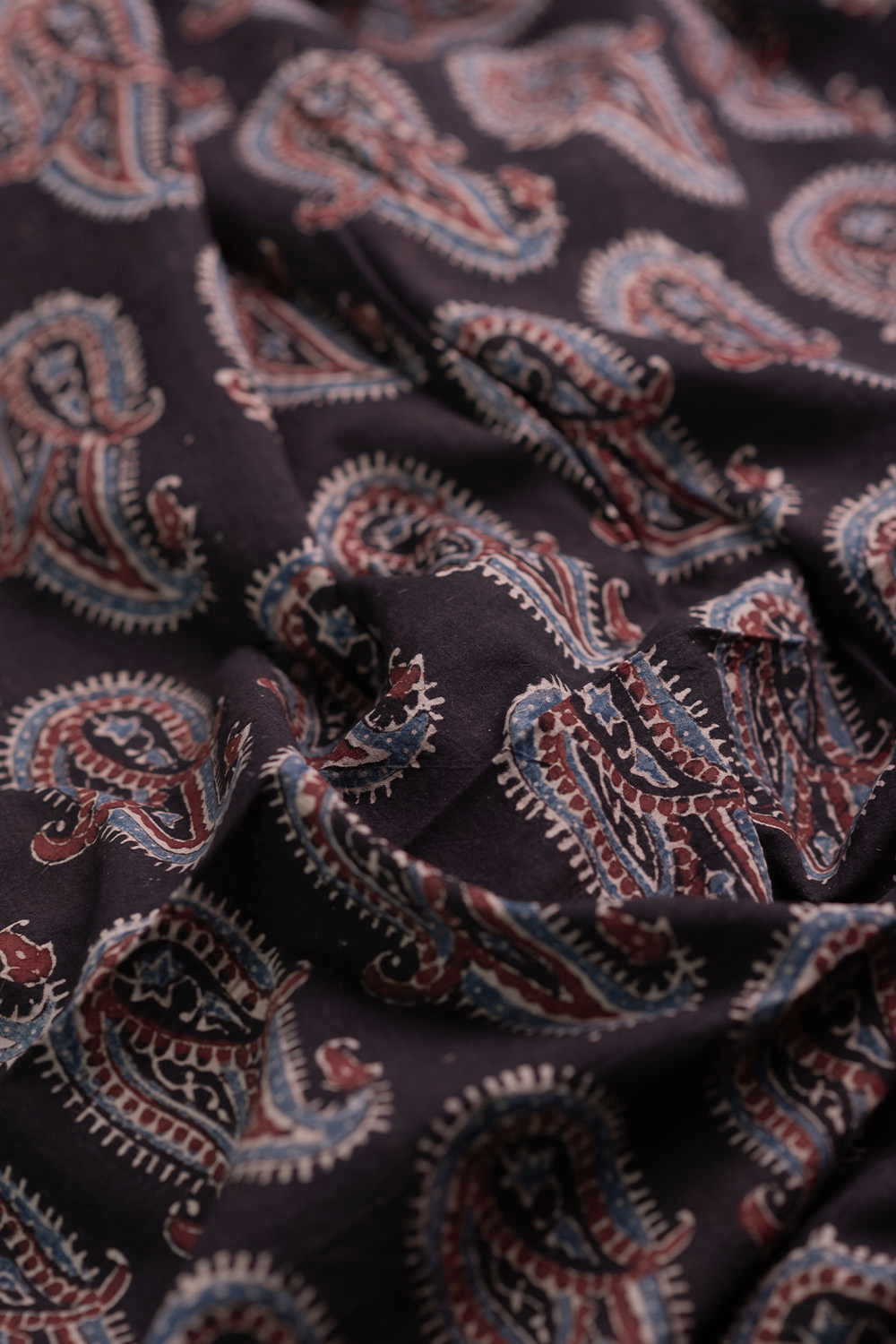 Faded Black Ajrak Cotton Fabric - Image 3