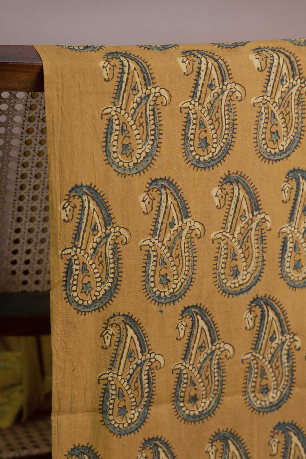 Yellow with Big Butta Ajrak Cotton Fabric - Image 2