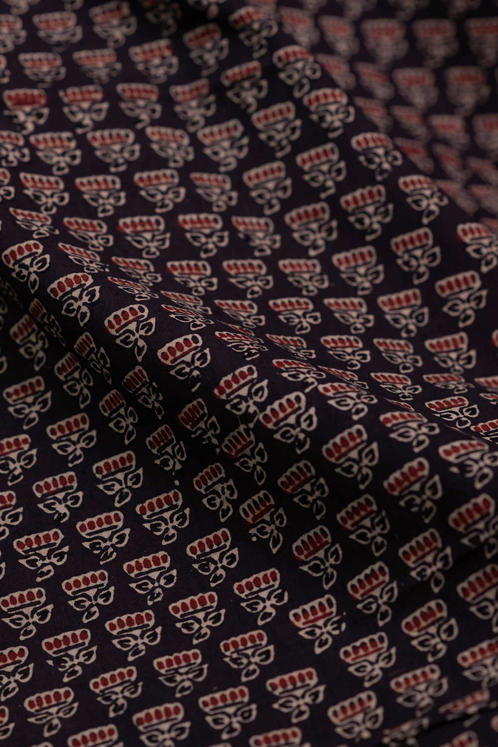 Maroon Florets on Brown Ajrak Cotton Fabric - Image 3