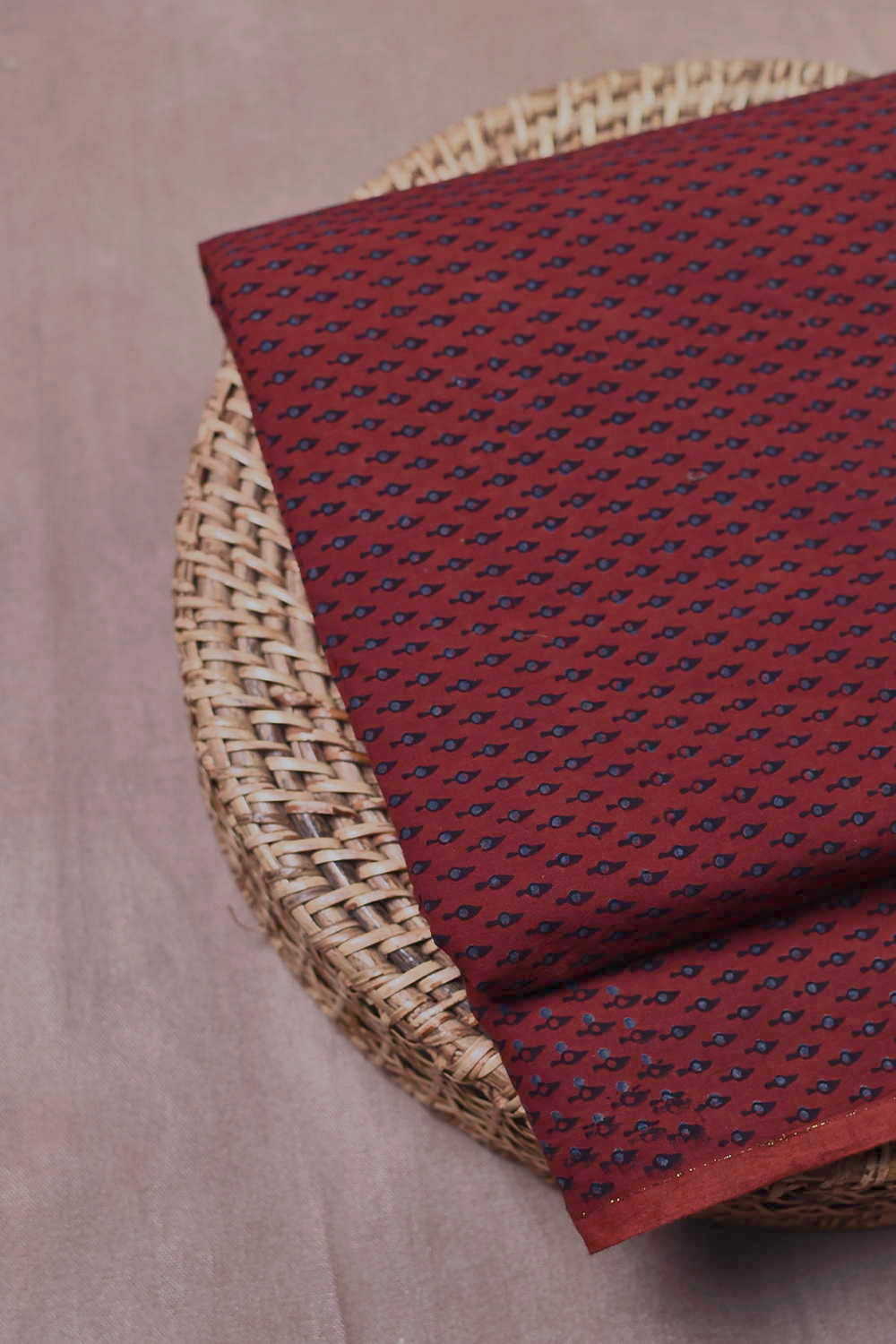Tiny Motifs - Maroon Ajrak Cotton Fabric