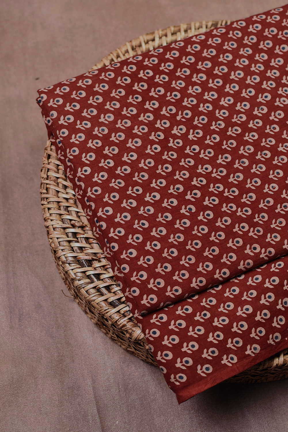 Rust Maroon - Florets Ajrak Cotton Fabric