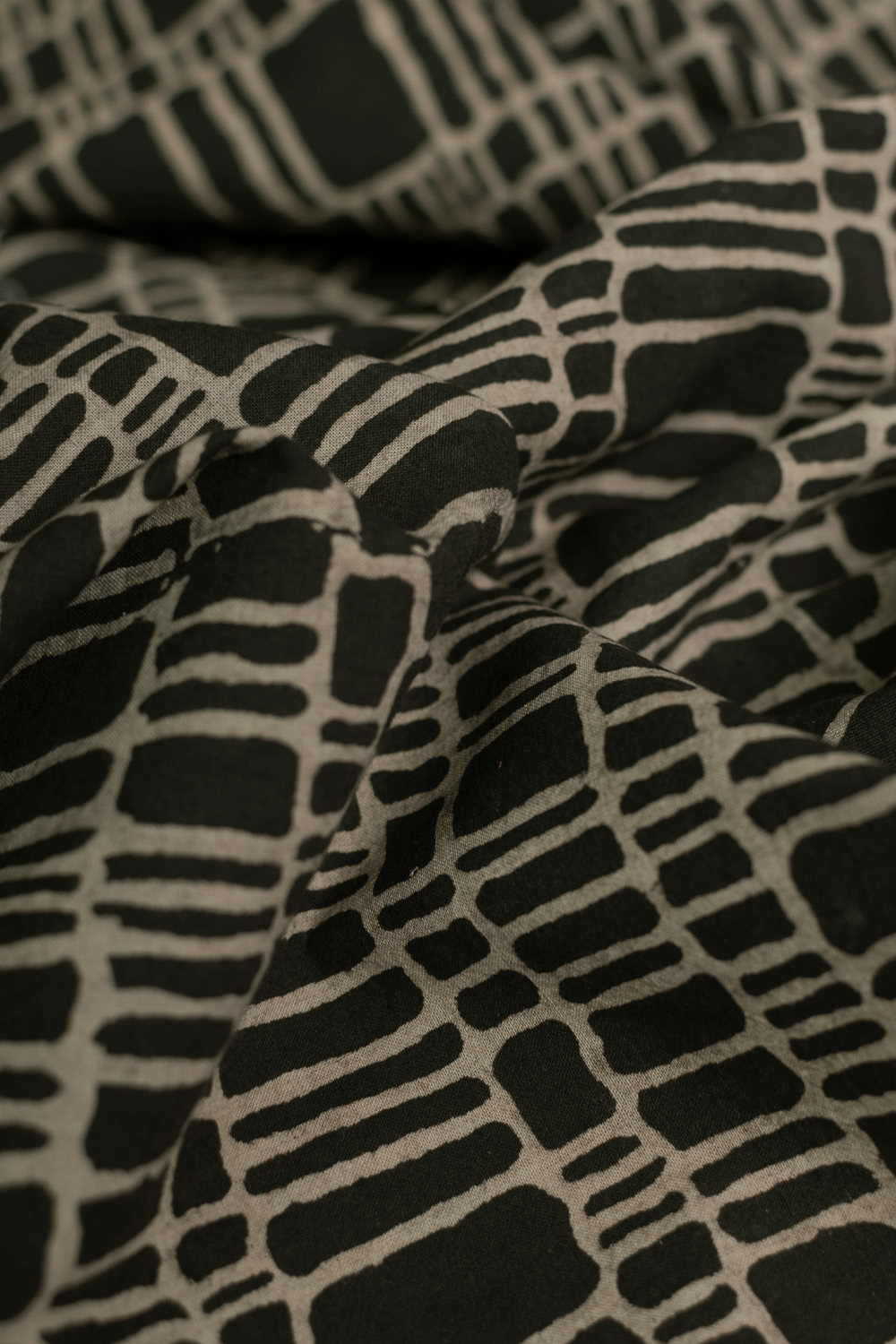 Sable Black Ajrak Cotton Fabric - Image 3