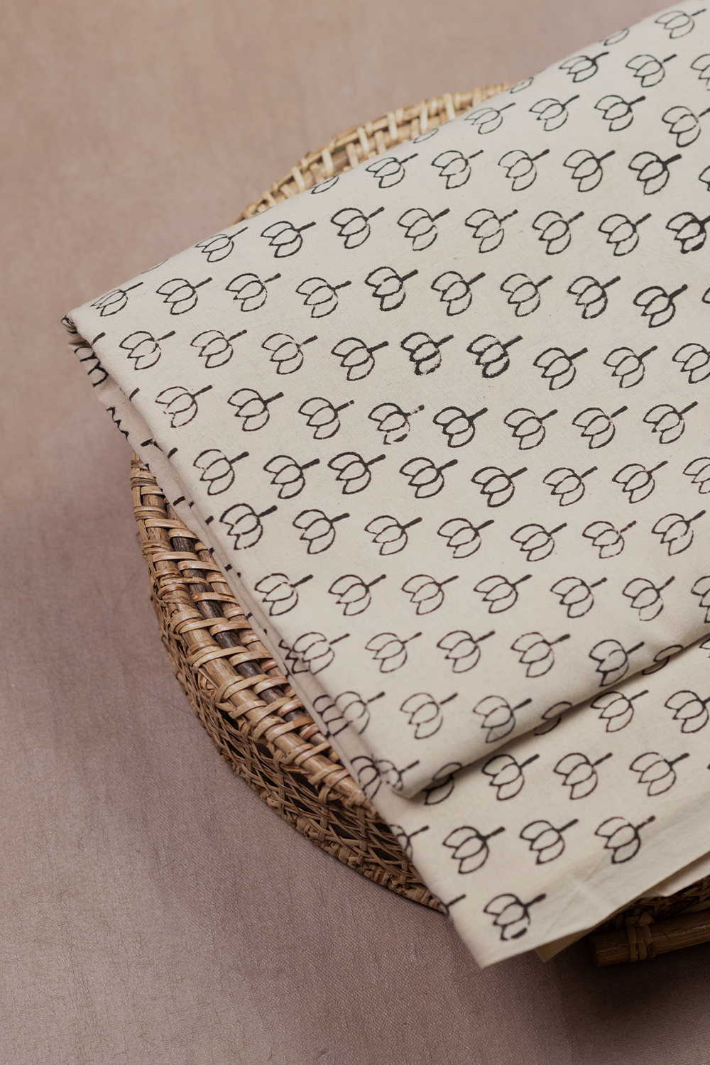 Cream with Lotus Ajrak Cotton Fabric