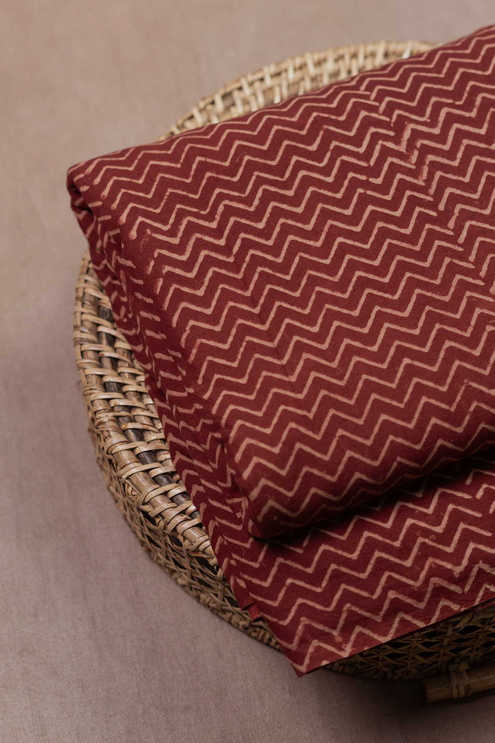 Chevron - Maroon Ajrak Cotton Fabric - Image 2