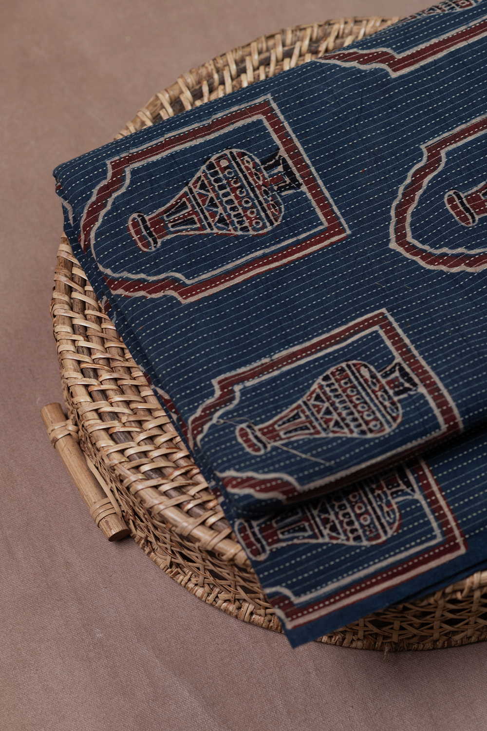Indigo Kantha Stitched Ajrak Cotton Fabric