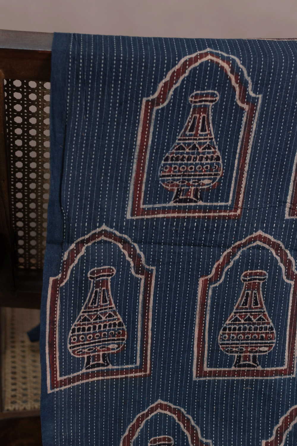 Indigo Kantha Stitched Ajrak Cotton Fabric - Image 2