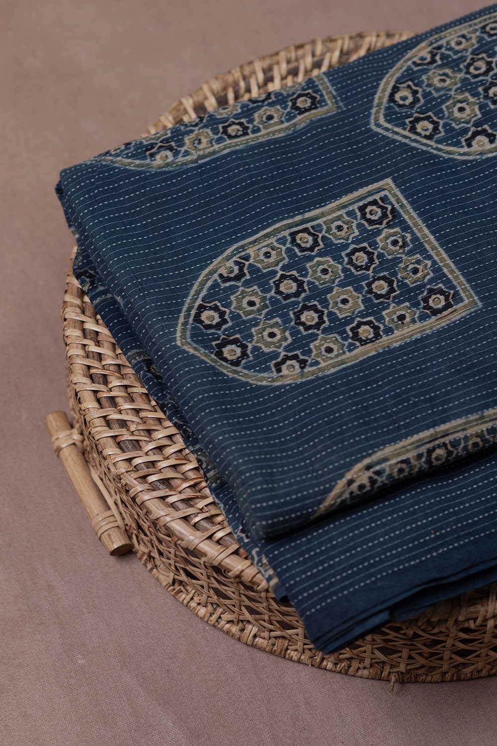 Shade of Indigo Kantha Stitched Ajrak Cotton Fabric