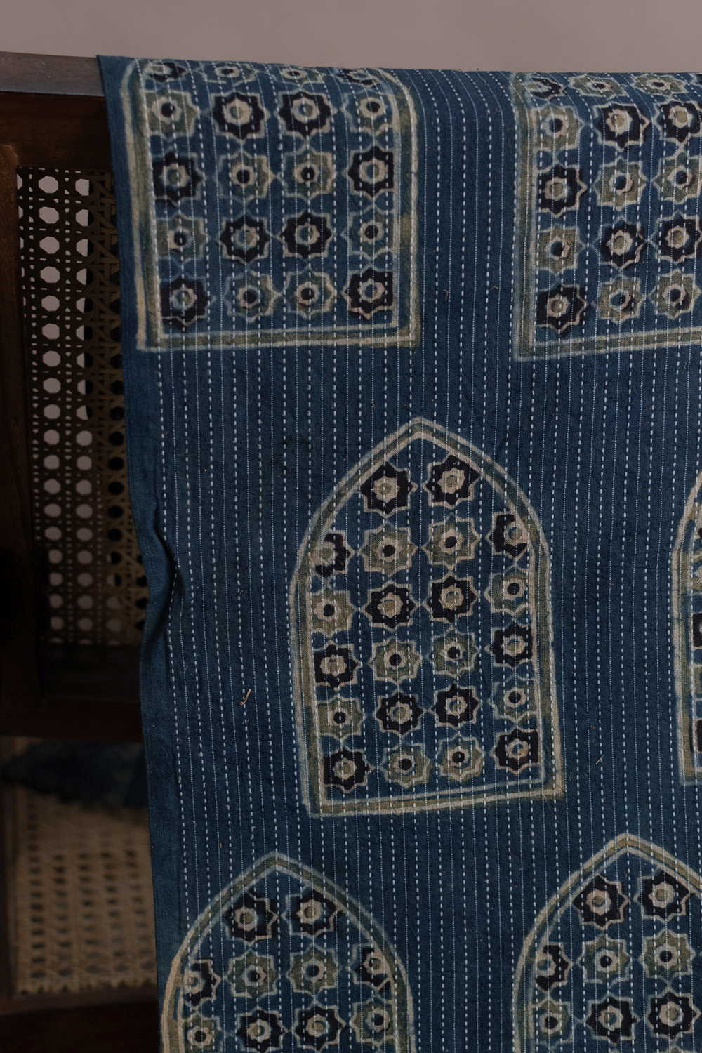 Shade of Indigo Kantha Stitched Ajrak Cotton Fabric - Image 2