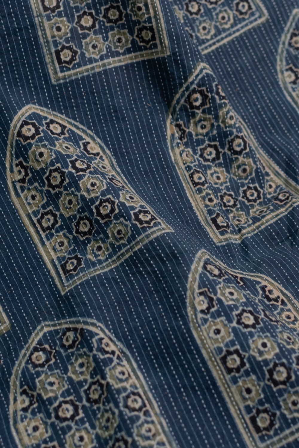 Shade of Indigo Kantha Stitched Ajrak Cotton Fabric - Image 3