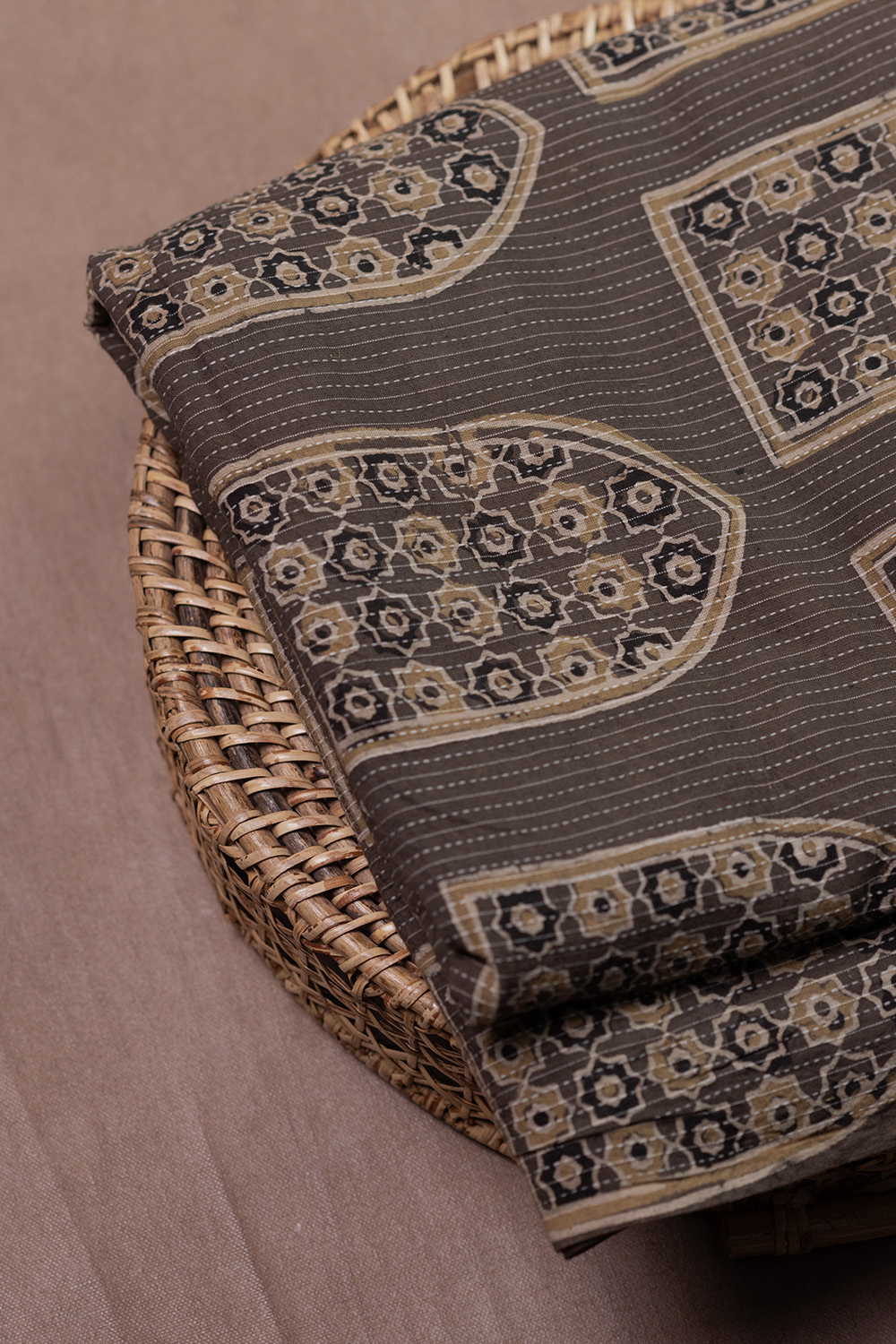 Patterned Ajrak Kantha Stitched Cotton Fabric