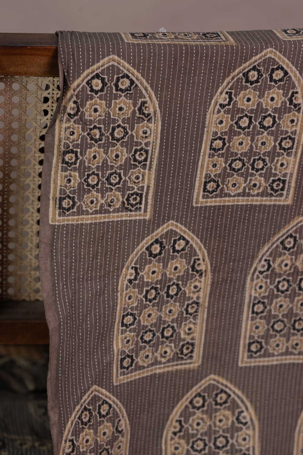 Patterned Ajrak Kantha Stitched Cotton Fabric - Image 2