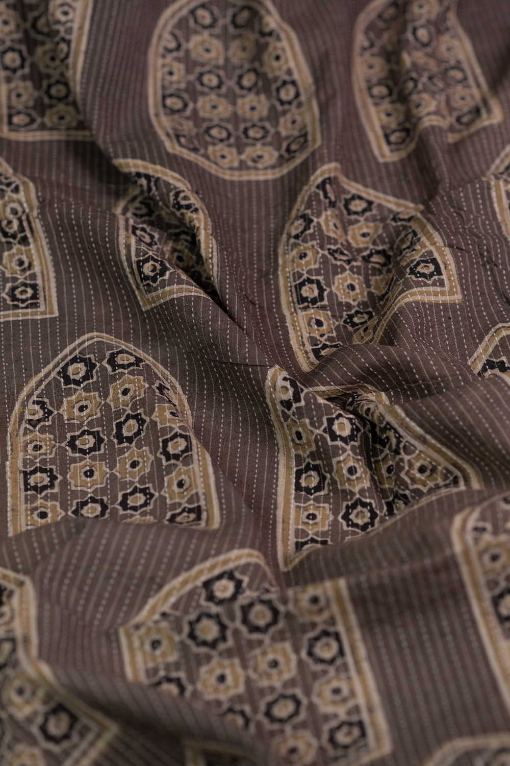 Patterned Ajrak Kantha Stitched Cotton Fabric - Image 3