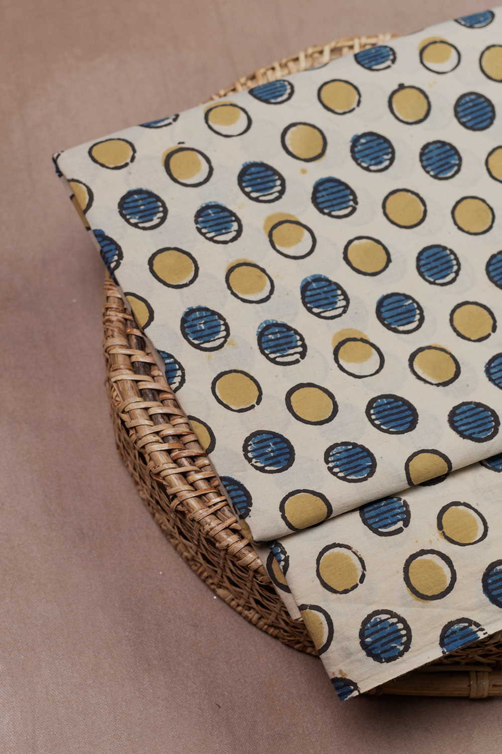 Yellow & Blue Rings Ajrak Cotton Fabric