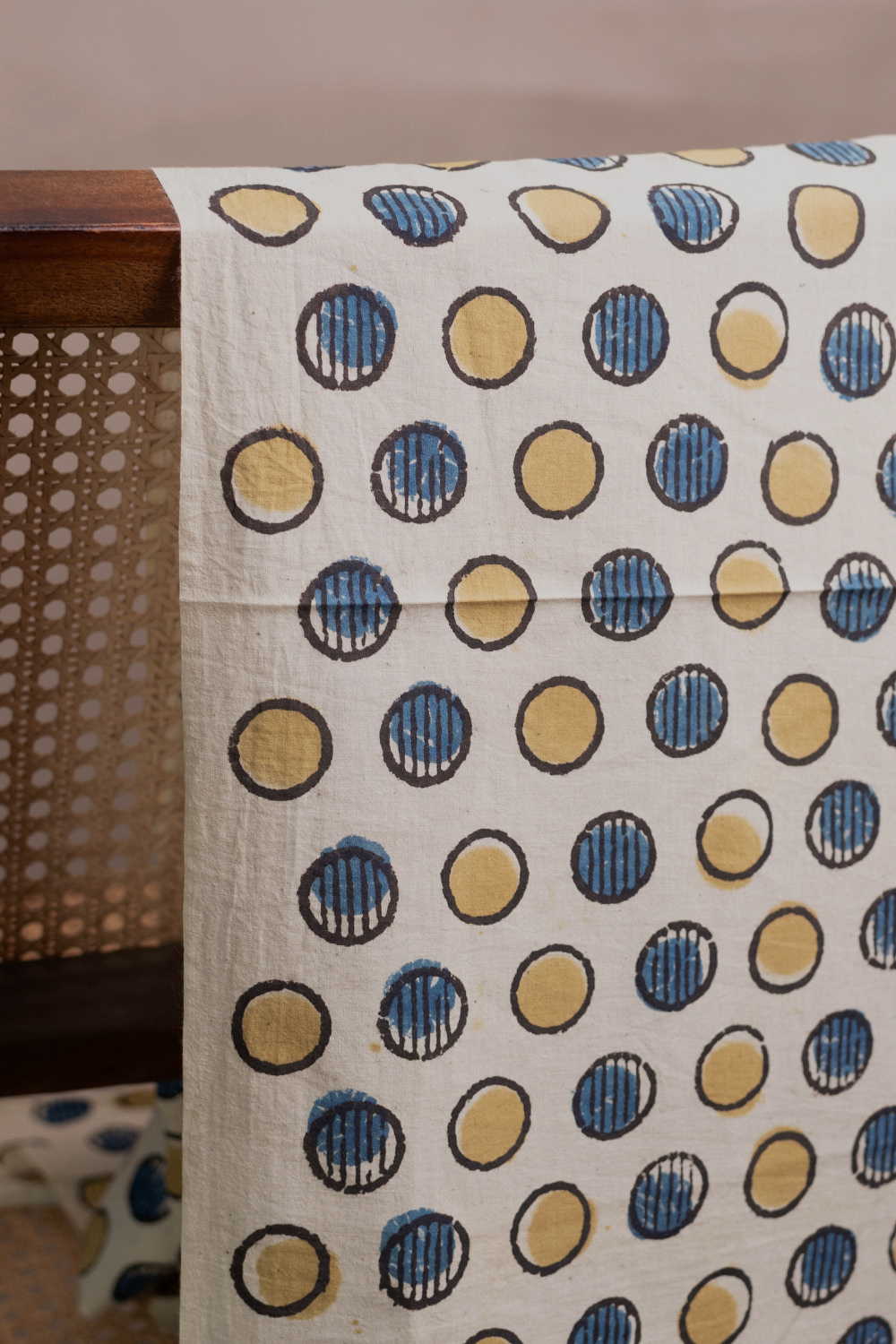 Yellow & Blue Rings Ajrak Cotton Fabric - Image 2