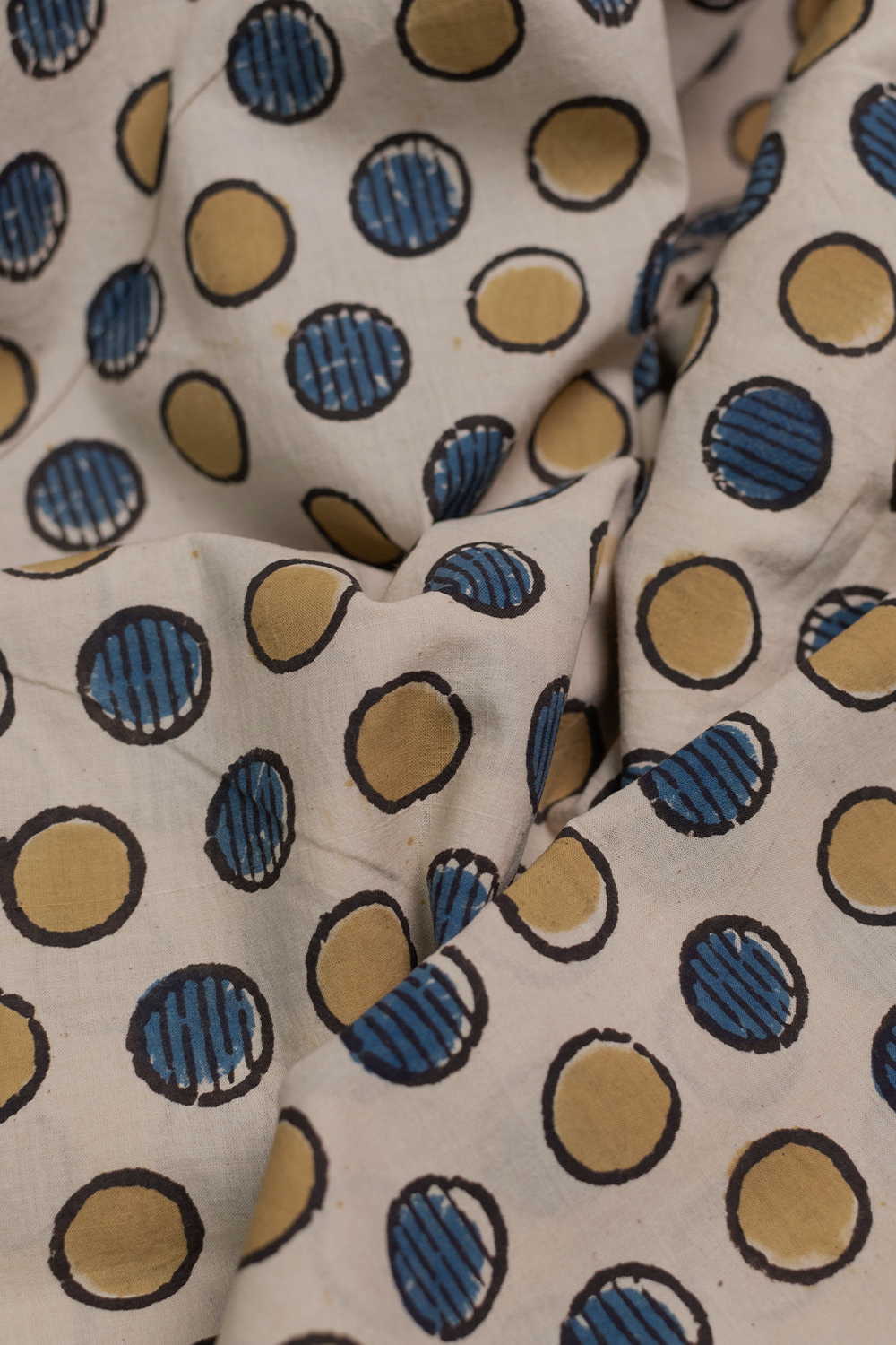 Yellow & Blue Rings Ajrak Cotton Fabric - Image 3
