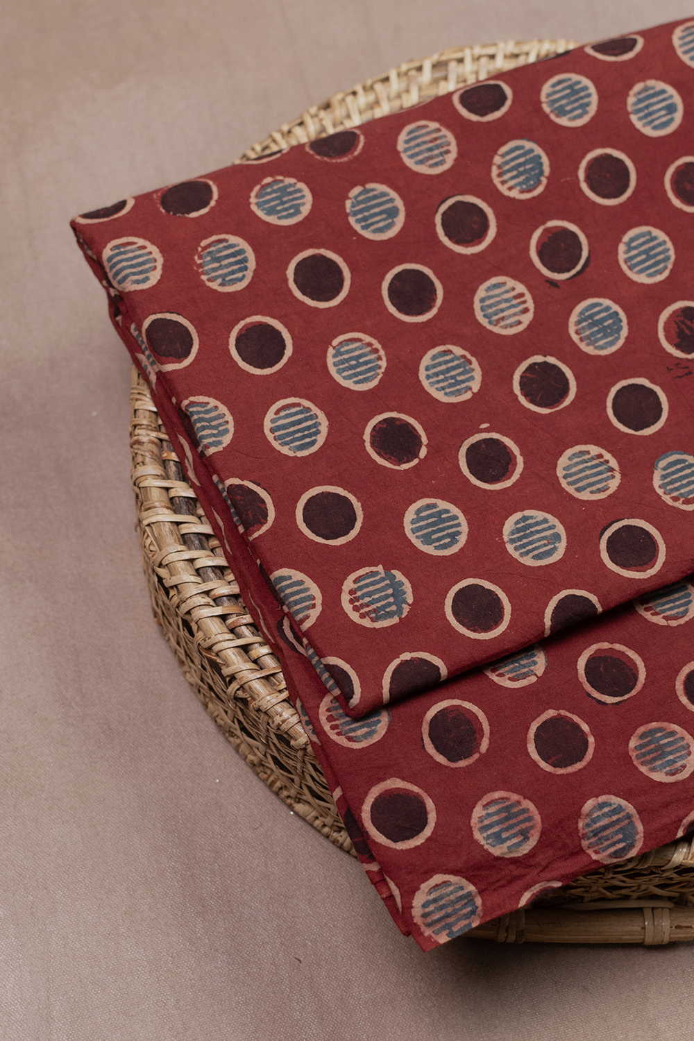 Burnt Maroon Ajrak Cotton Fabric