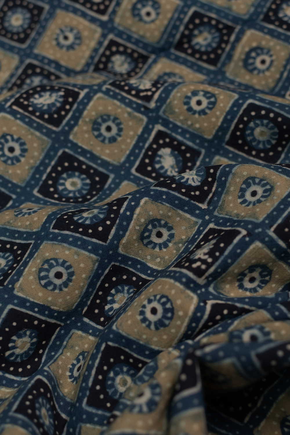 Indigo Mosaic Ajrak Cotton Fabric - Image 2