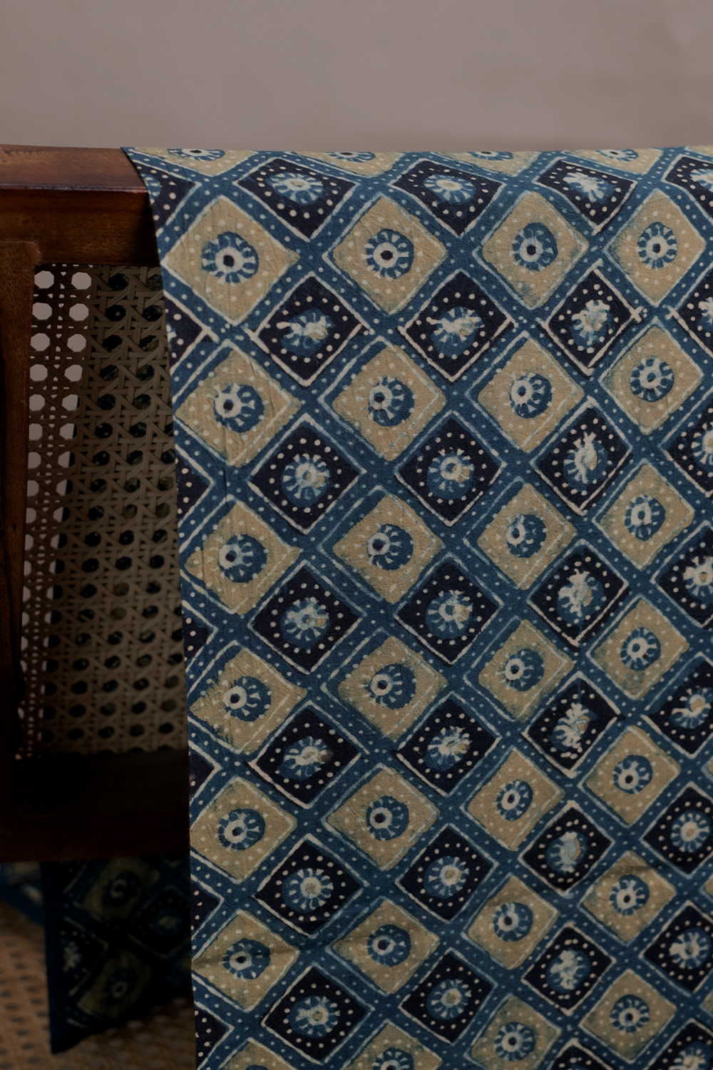 Indigo Mosaic Ajrak Cotton Fabric - Image 3